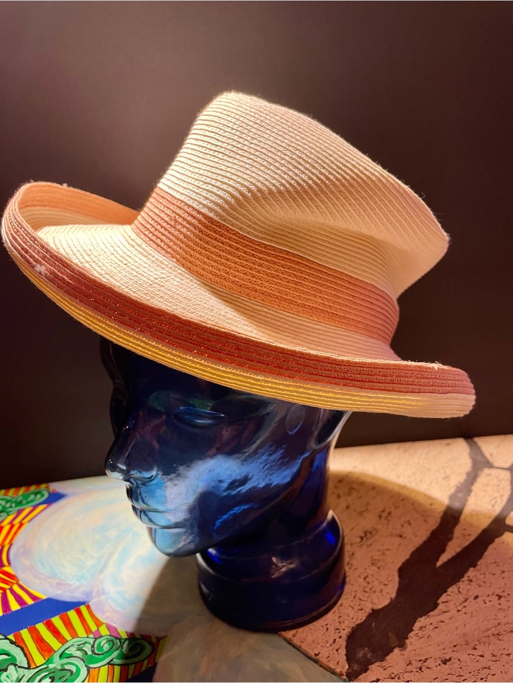 Wide-Brim Italian Fedora Hat in Peach and Cream